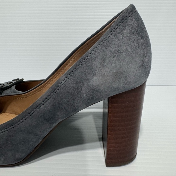 Tory Burch Mini Miller Gray Suede Logo Heels Size 8 1/2 - Picture 5 of 15
